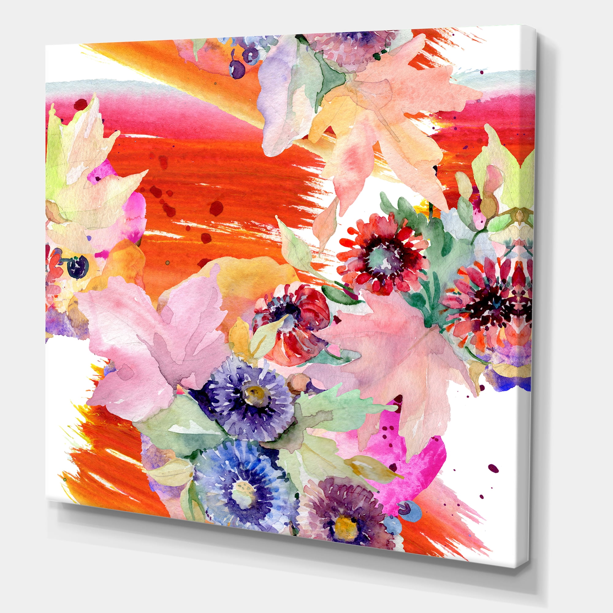 Wildflowers and Vibrant Wild Spring Leaves VII 30 in x 30 in Painting Canvas Art Print, by Designart