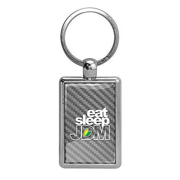 JDM Eat-Sleep-JDM Silver Carbon Fiber Backing Brush Rectangle Metal Key Chain