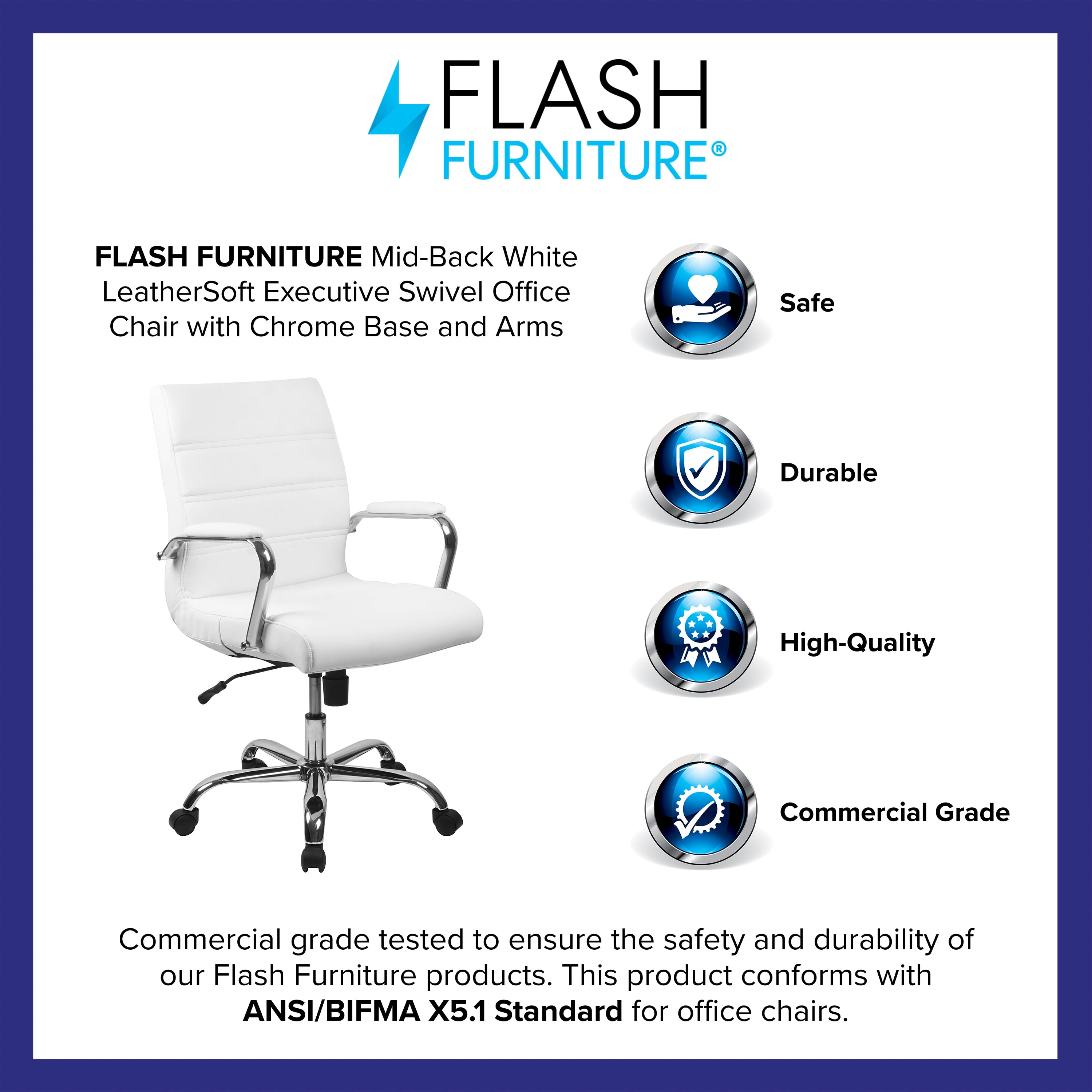 Flash Furniture Mid Back White LeatherSoft Executive Swivel Office