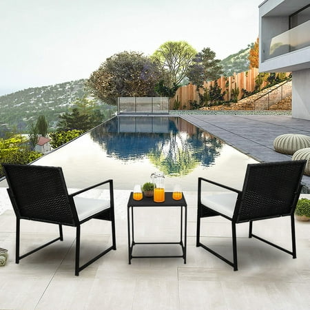 Outdoor Patio Furniture Sets Clearance 3 Piece Outdoor Chairs with Cushions Modern Patio Bistro Rattan Chair Conversation Sets with Coffee Table for Backyard Garden Pool Deck L