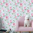 thumbnail image 2 of 1 Roll Pink Flowers And Leaves Pastoral Rustic Removable Wallpaper Waterproof Peel And Stick Wallpaper Refrigerator Speaker Dryer Cabinet Oven Appliance Furniture Renovation Room Kitchen Background, 2 of 4