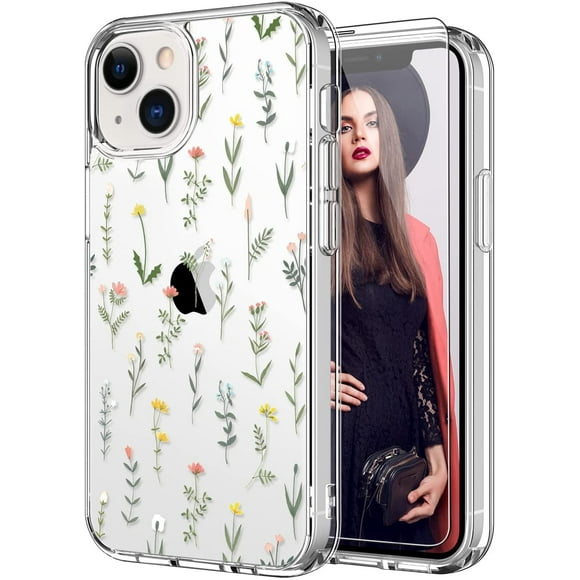 ICEDIO iPhone 13 Case with Screen Protector,Slim Fit Crystal Clear Cover with Fashionable Designs for Girls Women,Protective Phone Case for iPhone 13 6.1" Cute Flower Garden