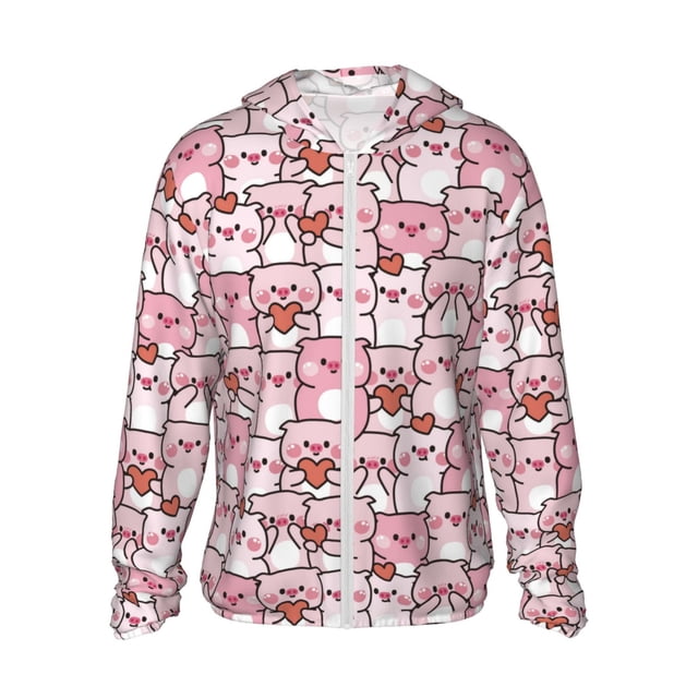 Fotbe Kawaii Pig Chaqueta con Protección Solar UPF 50+ para Hombre y Mujer, Camisa con Capucha y Bolsillos-Large