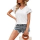 thumbnail image 3 of VISgogo Tops sueltos de verano para mujer, camiseta dulce con cuello en V y manga corta con volantes de doble capa con agujeros de color sólido VISgogo moda, 3 of 5