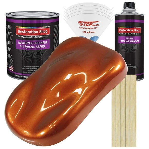 Restoration Shop - Inferno Orange Pearl Metallic Acrylic Urethane Auto Paint - Complete Gallon Paint Kit - Professional Single Stage High Gloss Automotive, Car, Truck Coating, 4:1 Mix Ratio, 2.8 VOC