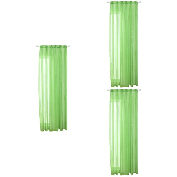 3pcs Sheer Curtains Grommets Romantic Silver Star Foil Window Treatment for Girl Bedroom Glitter Stars Thin and Curtains Panel Window Screening for Kids Room Size- 100*200CM (Green)