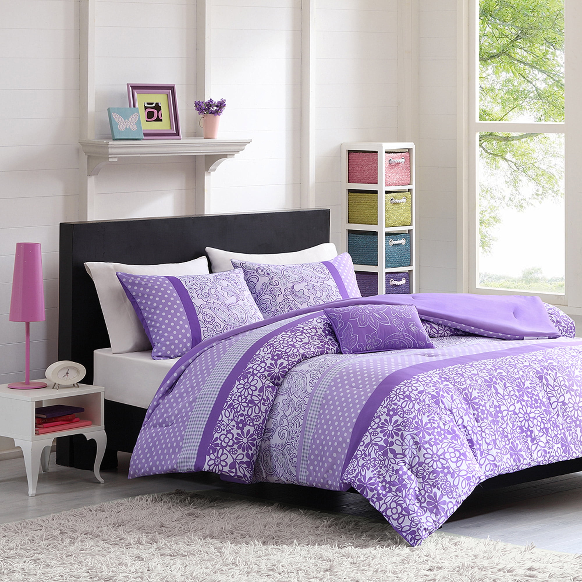 New Purple Girl's Zebra Twin Size Comforter Set Teen Reversible Bedspread 