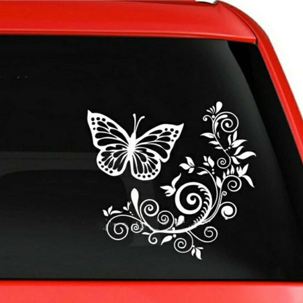 Butterfly Hibiscus Flower Car Window Door Laptop Bumper Van Vinyl Decal Sticker 