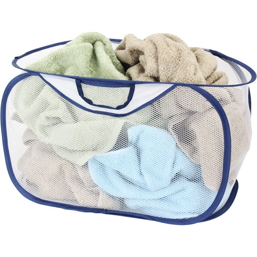 Mainstays Pop Open Laundry Hamper, White/Blue, Set Of 2
