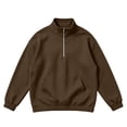 thumbnail image 3 of Men’s 1/4 Zip Tracksuit 2‑Piece Outfit Set, Long Sleeve Stand Collar Pullover Sweatshirt with Kangaroo Pocket, Jogger Pants, Loose Casual Sweatsuit for Daily Outdoor Activities Beige XL, 3 of 7