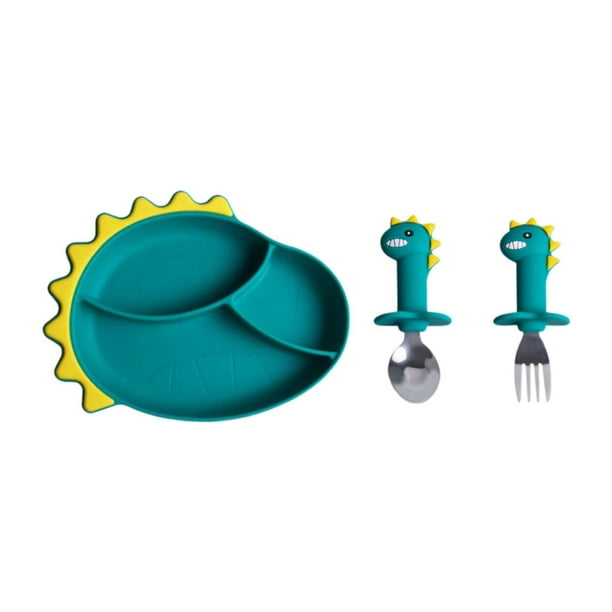 Plato Para Bebé Baoblaze Fácil De Limpiar Con Tenedor Y Cuchara Dividido 28 cm x 20 cm