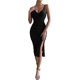 thumbnail image 1 of Vestido midi para mujer con abertura y cuello en V sin mangas Negro G Negro G Xishao ropa, 1 of 2