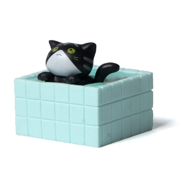 4 Lindo Gato de dibujos animados Piscina de baño Figuritas de jardín en miniatura de escritorio Perfecto para & Juguetón Hogar Ideal para los amantes de los gatos