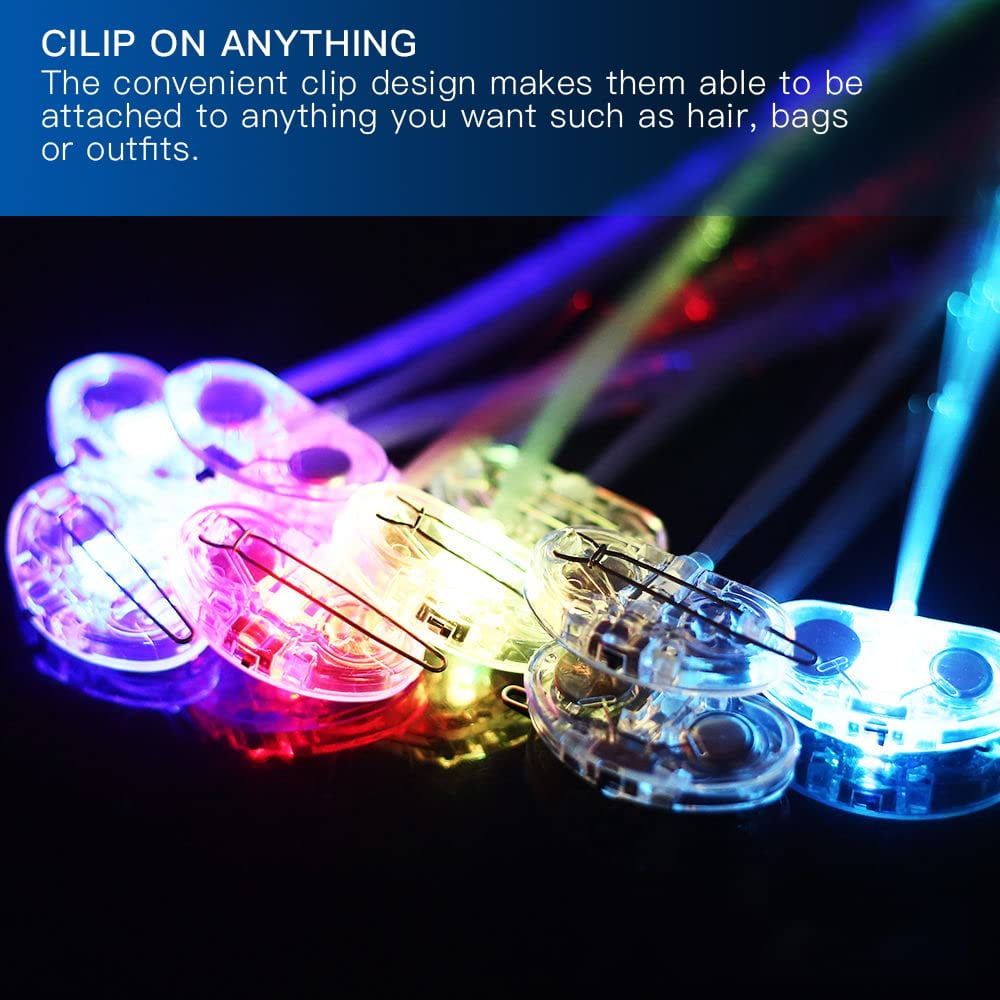 MHAWBL-12Pcs LED Hair Light Up Fiber Optic, LED Hair Extension with Clip, Bar Dancing Hairpin Flashing Braid Glow in the Dark Party Accessories