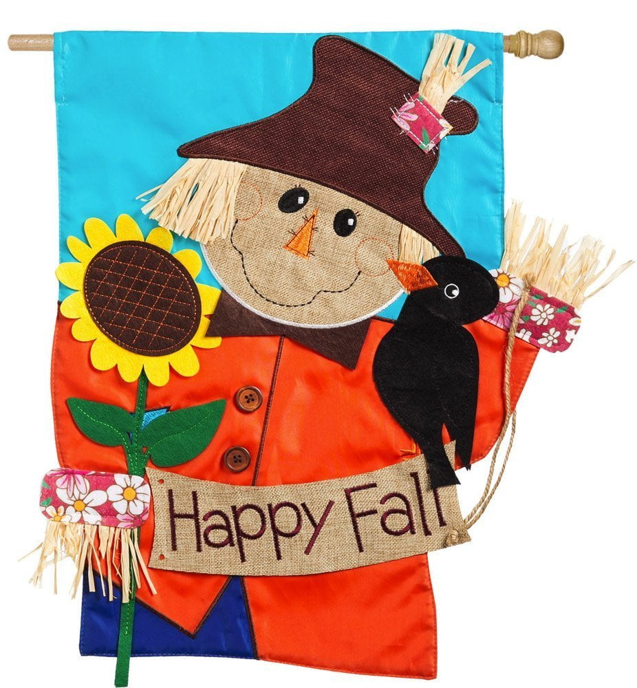 Evergreen Happy Fall Scarecrow Applique House Flag, 28 x 44 inches