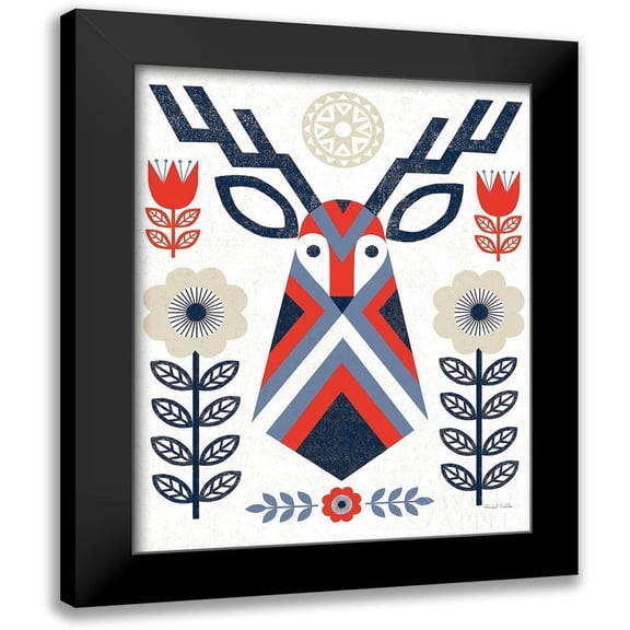 Mullan, Michael 12x14 Black Modern Framed Museum Art Print Titled - Folk Lodge Deer II Red Navy