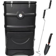 EJWOX Insulated Compost Bin with Ventilation System - Quickly Composting All Year Round,A Reservoir at The Bottom Design to Collect The Leachate (30 Gal,Black)