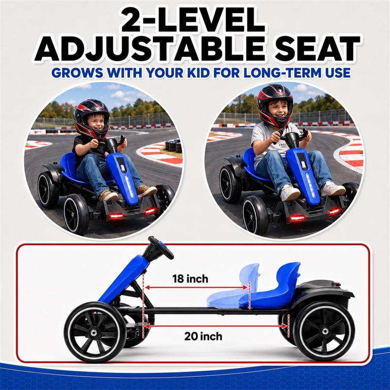 iYofe, 12V Electric Kids Go Kart, Foldable Blue Ride-On with
