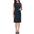 thumbnail image 2 of INSPIRE CHIC Women's Sleeveless Pencil Dress Boat Neck Button Decor 2026 Work Office Sheath Dresses with Pockets S Navy Blue, 2 of 5