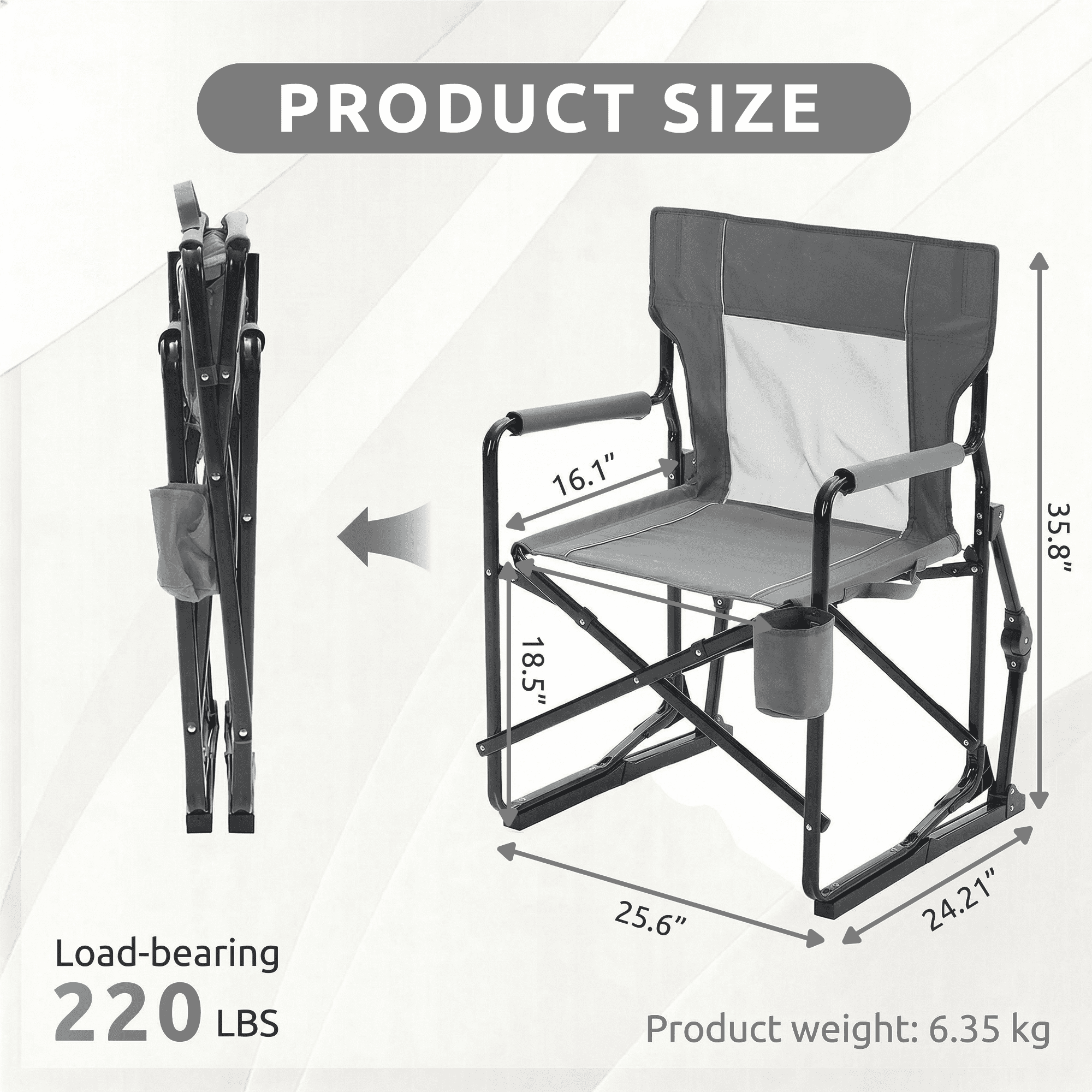 LIFERECORD Outdoor Rocker Camping Chair, Portable Folding Rocking Chair,Waterproof Cup Holder, Mesh Back for Patio Beach Sports Events