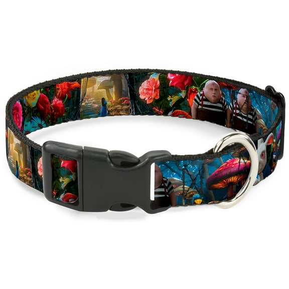 Disney Pet Collar, Dog Collar Plastic Buckle, Alice In Wonderland Movie Encounters, 8.5 to 12 Inches 0.5 Inch Wide