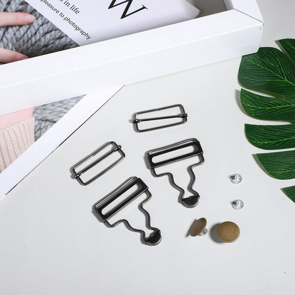 MERRYHAPY 6 Sets Metal Overall Buckles for Metal Suspender Buckles in White Copper Black