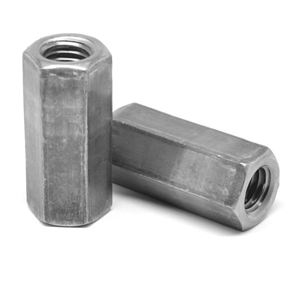 5/8"-11 x W13/16" x L2 1/8" Coarse Thread A563 Grade A Hex Rod Coupling Nut Low Carbon Steel Plain Finish Pk 50
