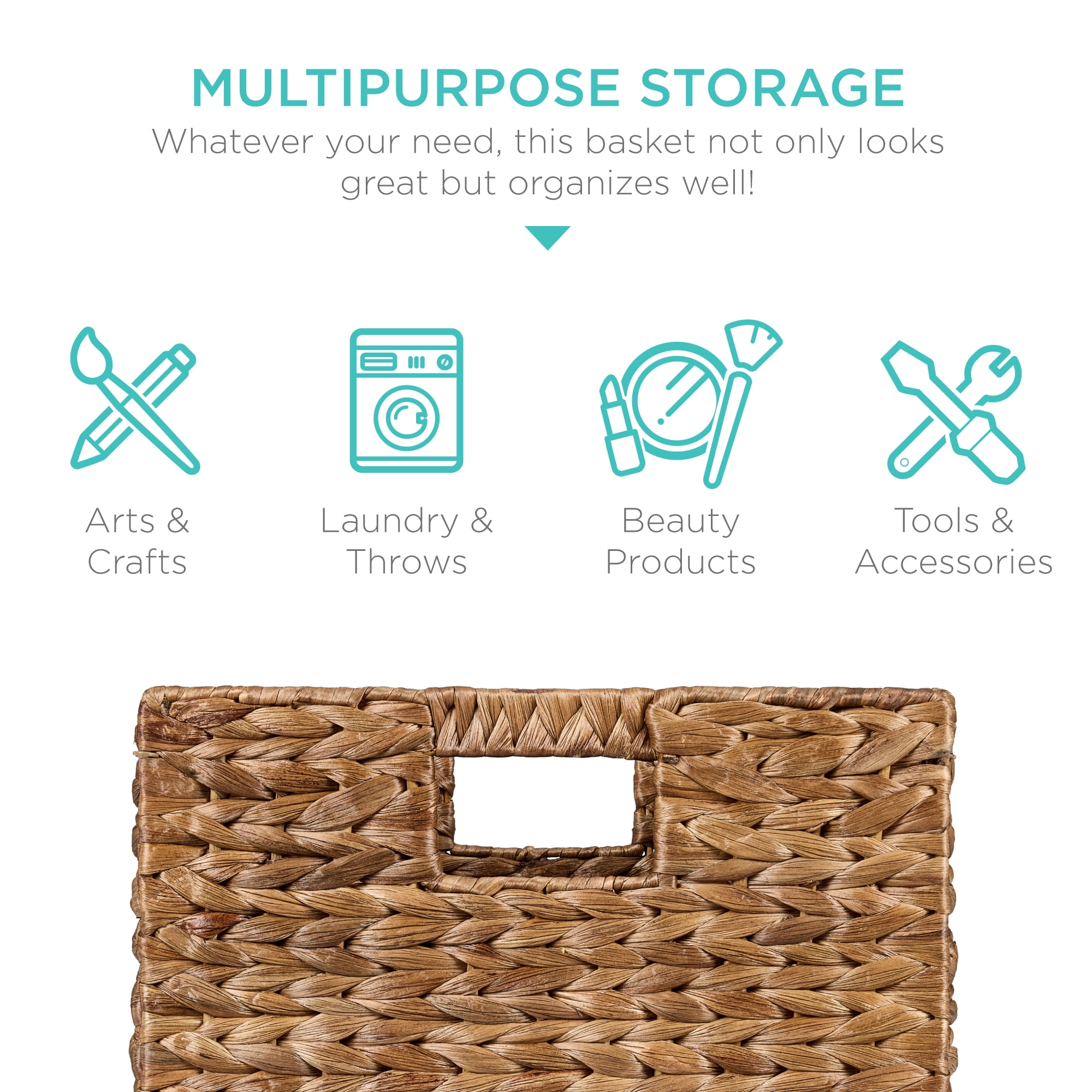 Best Choice Products 10.5x10.5in Hyacinth Storage Baskets, Set of 5 Multipurpose Collapsible Organizers - Chesnut