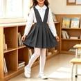 thumbnail image 7 of School Uniform Dresses Girls Pleated V Neck Casual Jumper Ruffle Sleeveless Cute Overall Dress Gray, Size 2 Y, 7 of 7