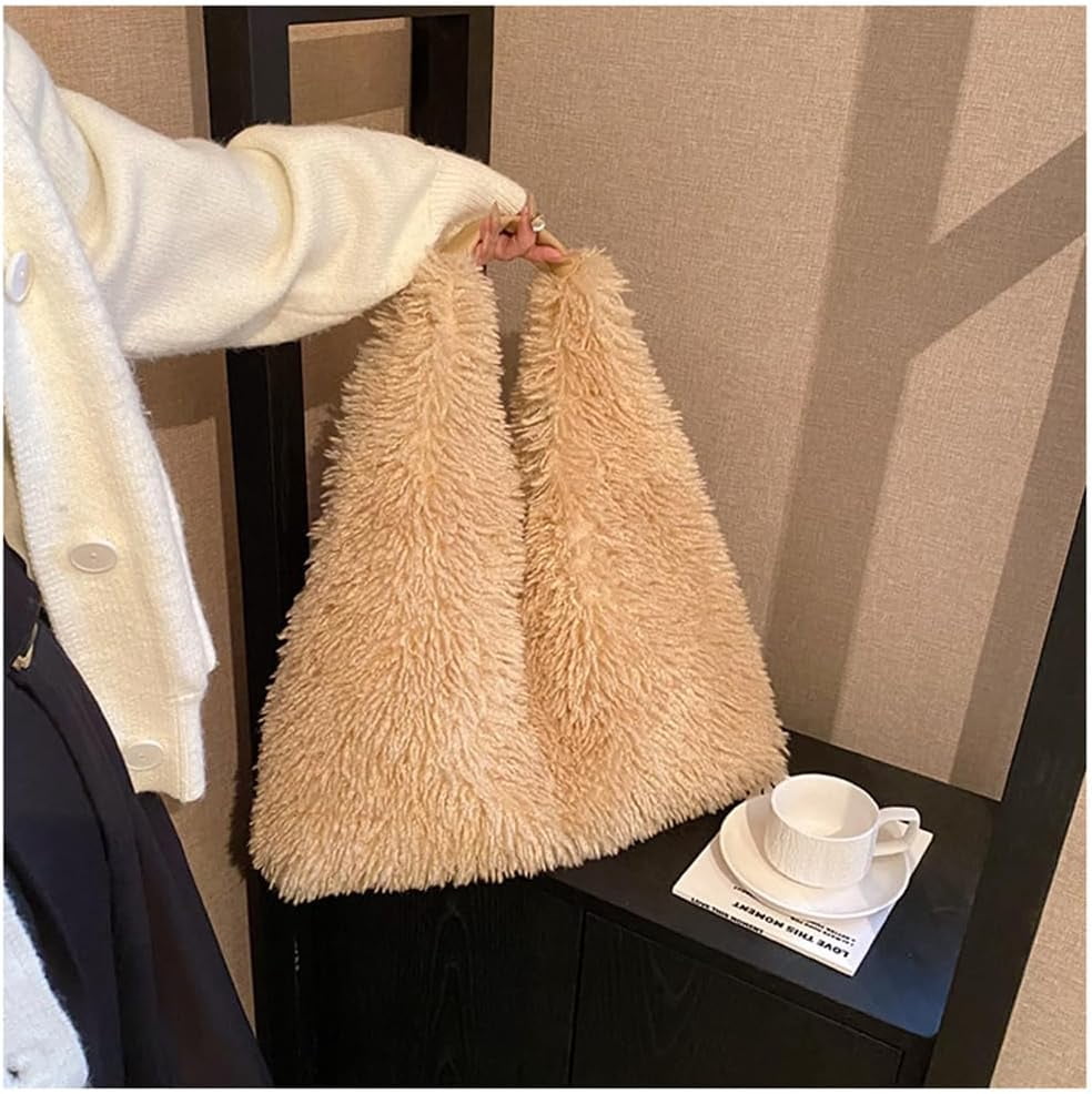 Faux Fur Hobo Shoulder Bag Furry Handbag Purse for Women Winter Y2k Fuzzy Plush Shoulder Tote Bag for Work Shopping