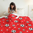 thumbnail image 3 of Soccer and Star Red Pattern Soft Sherpa Fleece Throw Blanket, Warm Cozy Plush Blanket for Sofa Bed Couch, All Season, 60"x80", 3 of 5