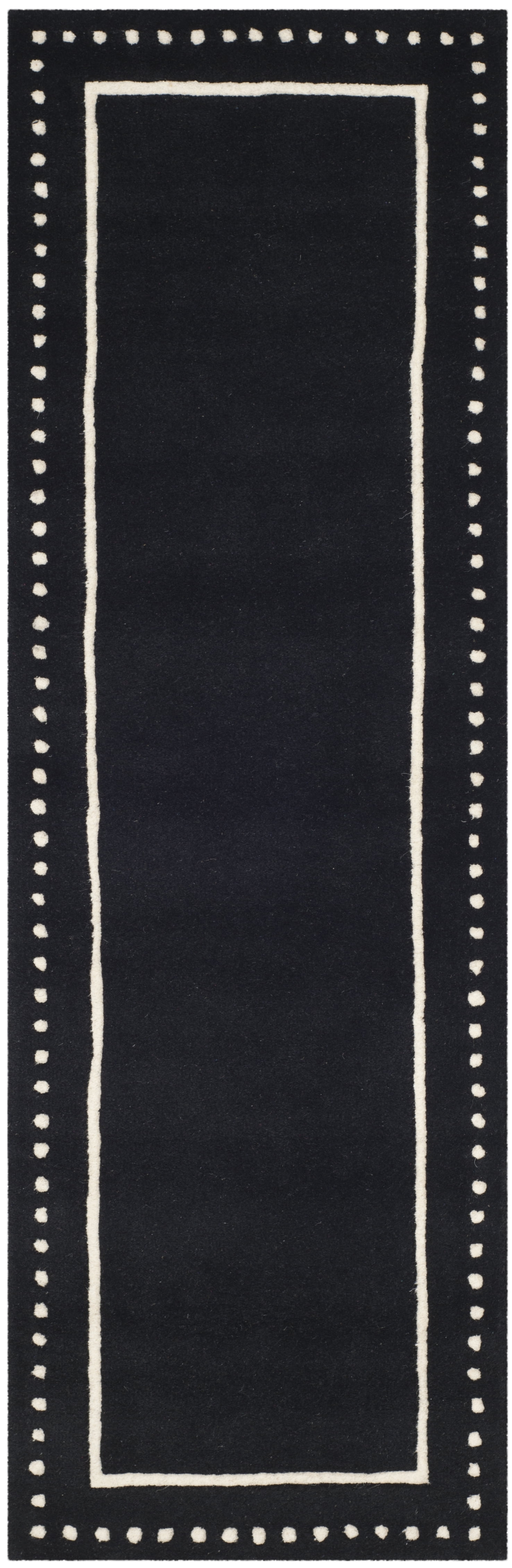 SAFAVIEH Bella Danita Bordered Wool Runner Rug, Black/Ivory, 2'3" x 7'