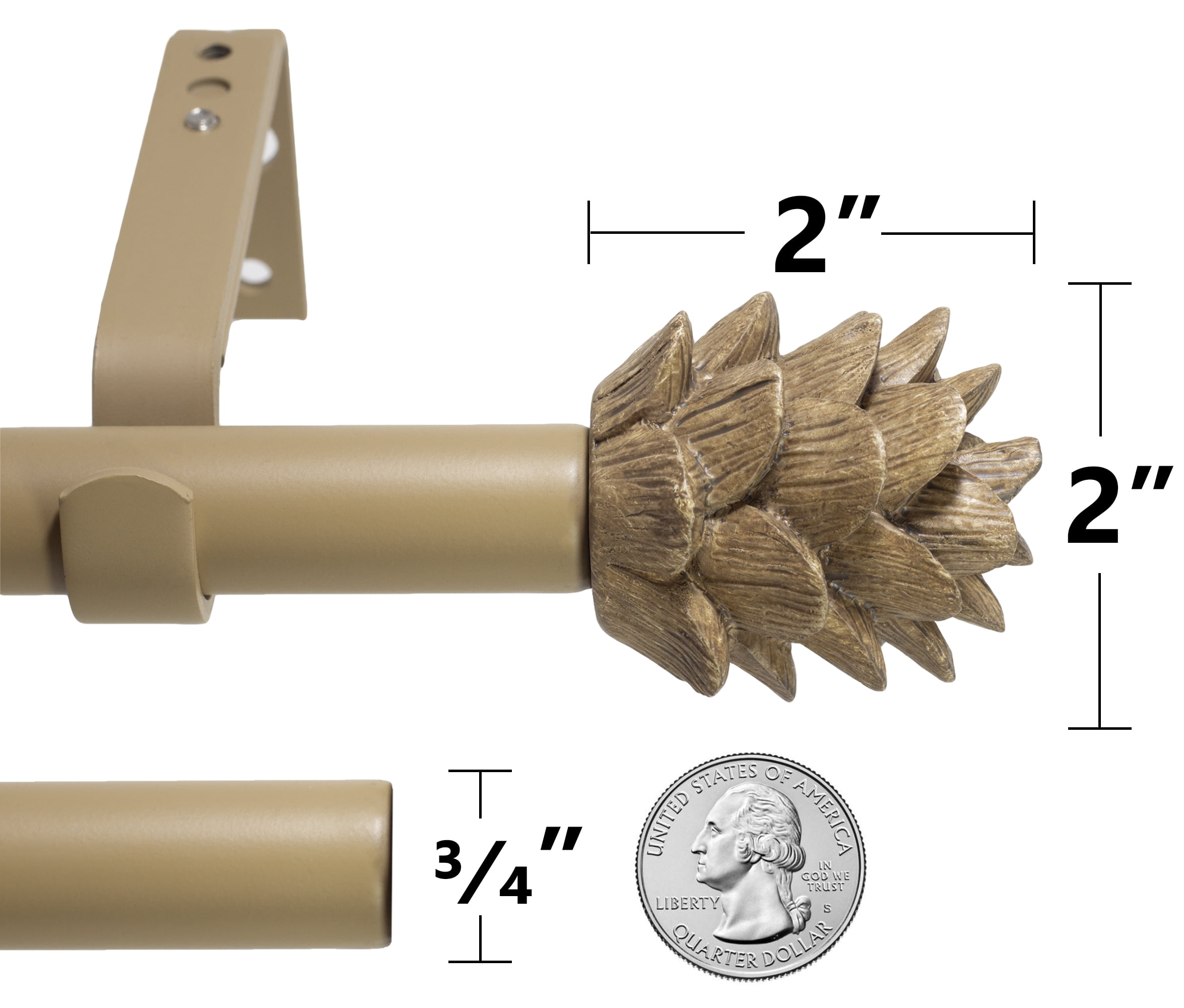 Urbanest Pinecone 3/4" Farmhouse Telescoping Curtain Rod – Adjustable Metal Window Curtain Rod with Decorative Finials, Heavy-Duty & Extendable Drapery Rod, 84"-120", Cottage Beige
