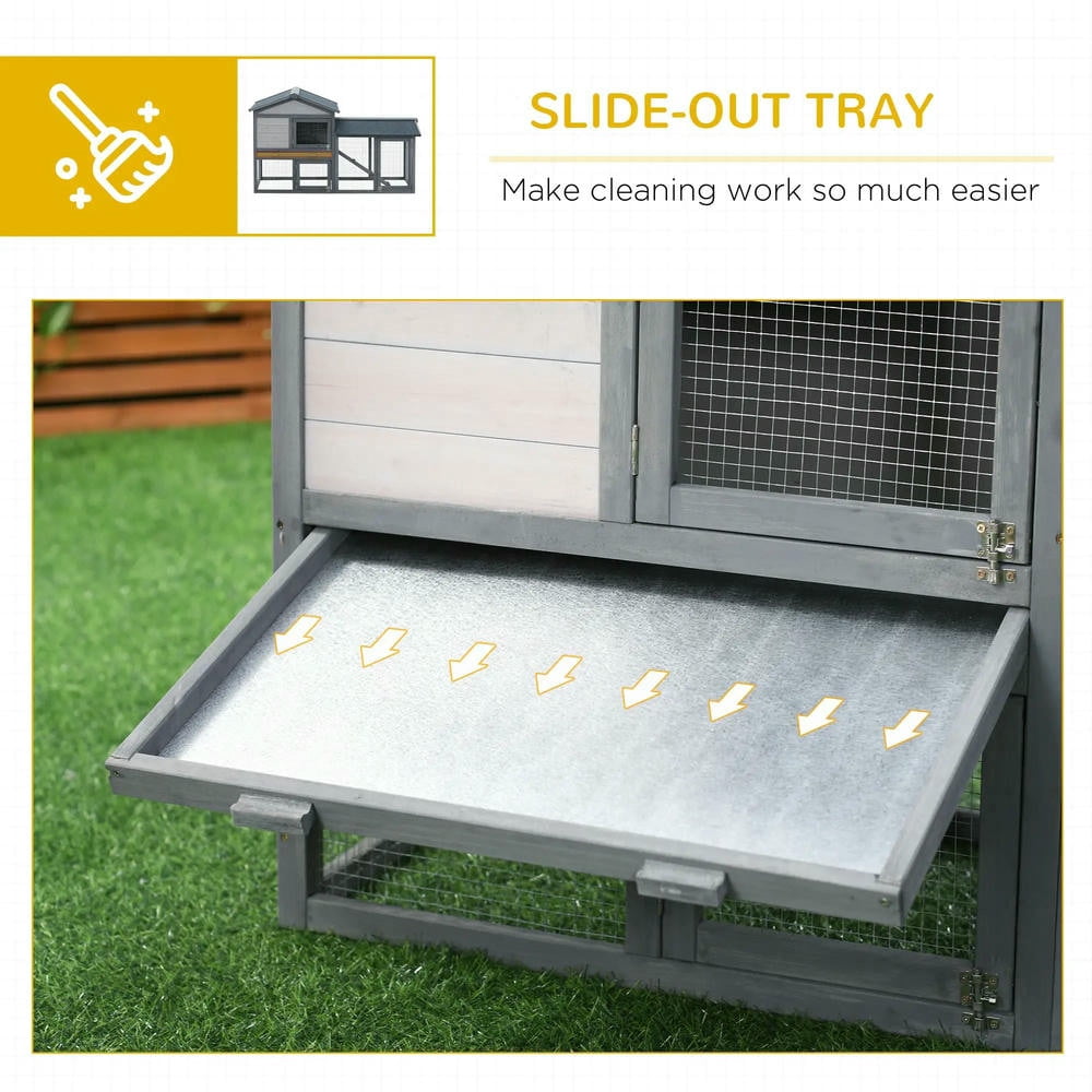 Barara King Large Rabbit Coop, Rabbit Coop, Outdoor Rabbit House,58" Large Rabbit Hutch Outdoor Indoor with Run, Removable Tray, Asphalt Roof, Lockable Doors and Ramp, Dark Gray