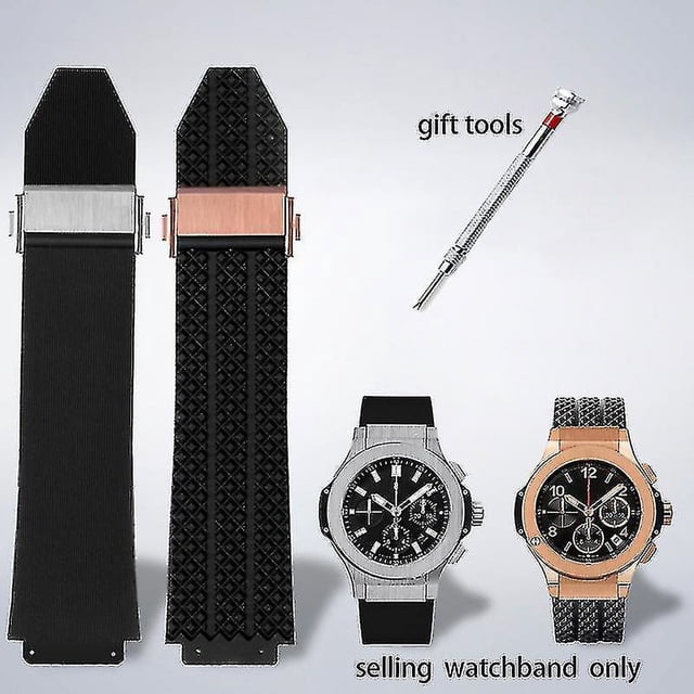 Correa De Reloj Para Hublot Big Bang Silicona 25 * 19 Mm Correa De Reloj Impermeable Para Hombres Accesorios De Reloj De Cadena Pulsera De Goma-Azul A Negro