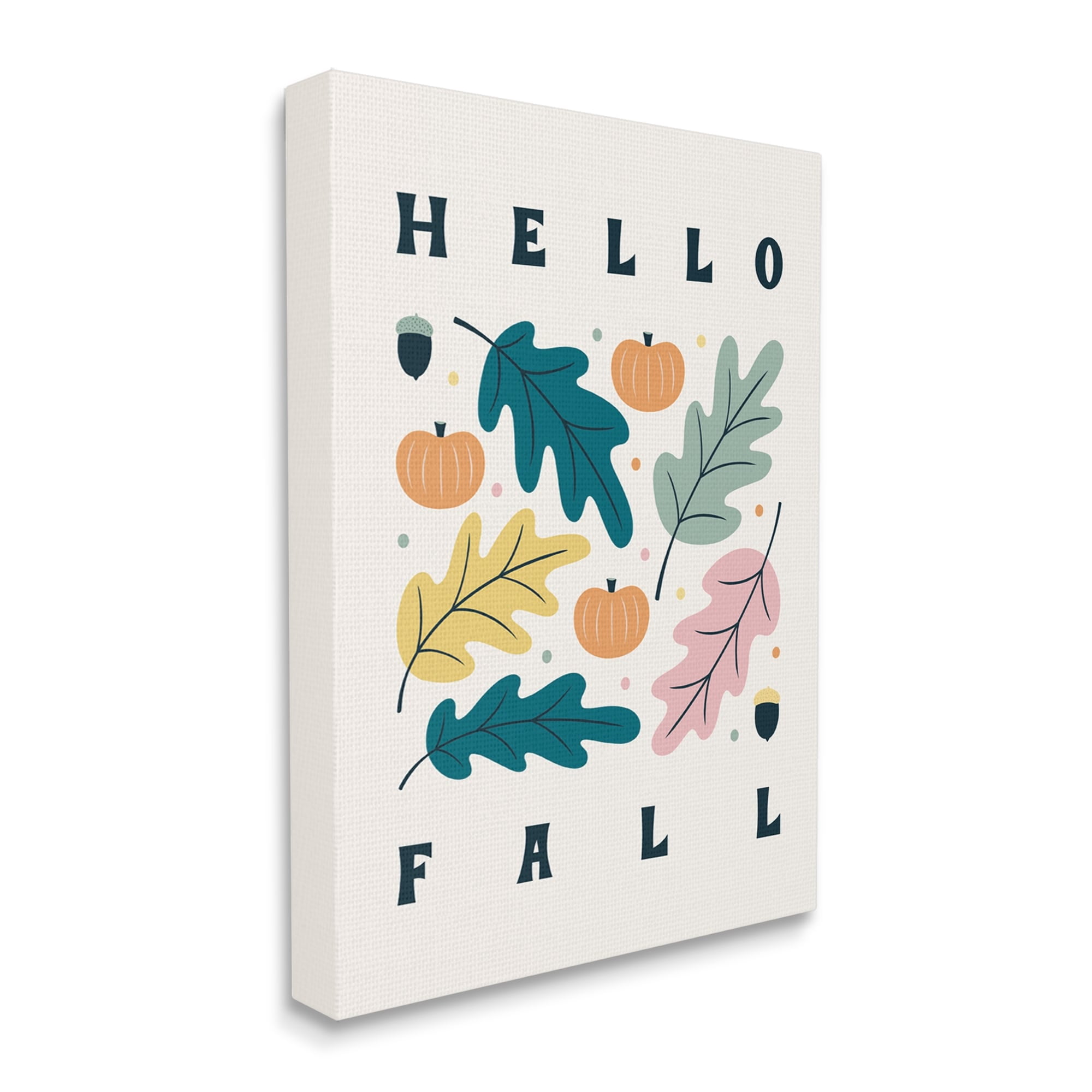 Hello Fall Modern Pastel Autumn Leaves Typography Botanical & Floral Graphic Art Gallery-Wrapped Canvas Print Wall Art