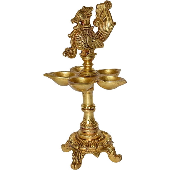 Aakrati Brass Standing Oil Lamp With A Small Bird Figurine at Top For Home Hotel Cottage Resort Decoration Handmade In India Vintage Decoration Table Decoration