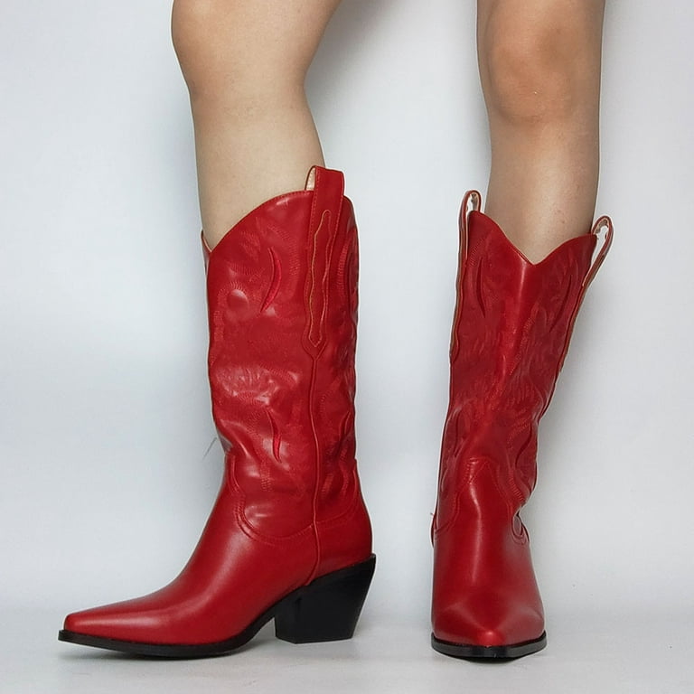 Sarairis Cowgirl Cowboy Boots For Women Red Western Boots Block