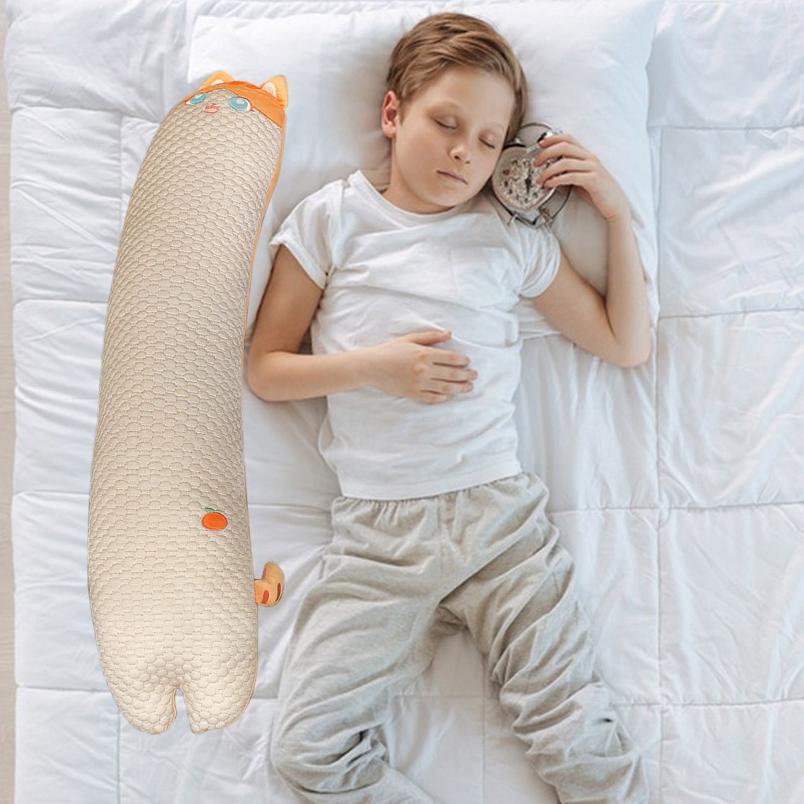 Qocolhg Cooling Body Pillow for Adults - Soft Long Bed Pillows Insert for Sleeping - Shredded Memory Foam & Removable Washable Cover - Swan Shaped Pregnancy Side Sleeper Pillow 31.5 Inch (Khaki)