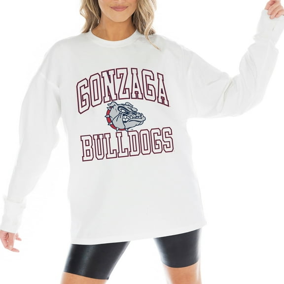 Women's Gameday Couture White Gonzaga Bulldogs Mind Games Oversized Long Sleeve T-Shirt