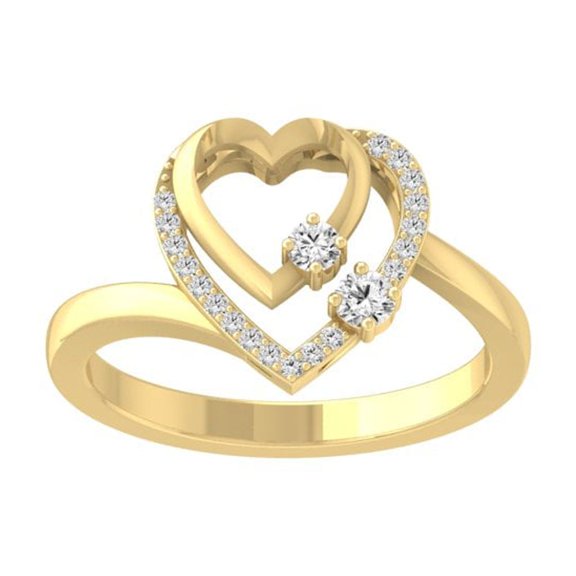 ARAIYA FINE JEWELRY 10K Yellow Gold Round Diamond Heart Ring (1/6 cttw, I2-I3 Clarity, I-J Color) Size 6