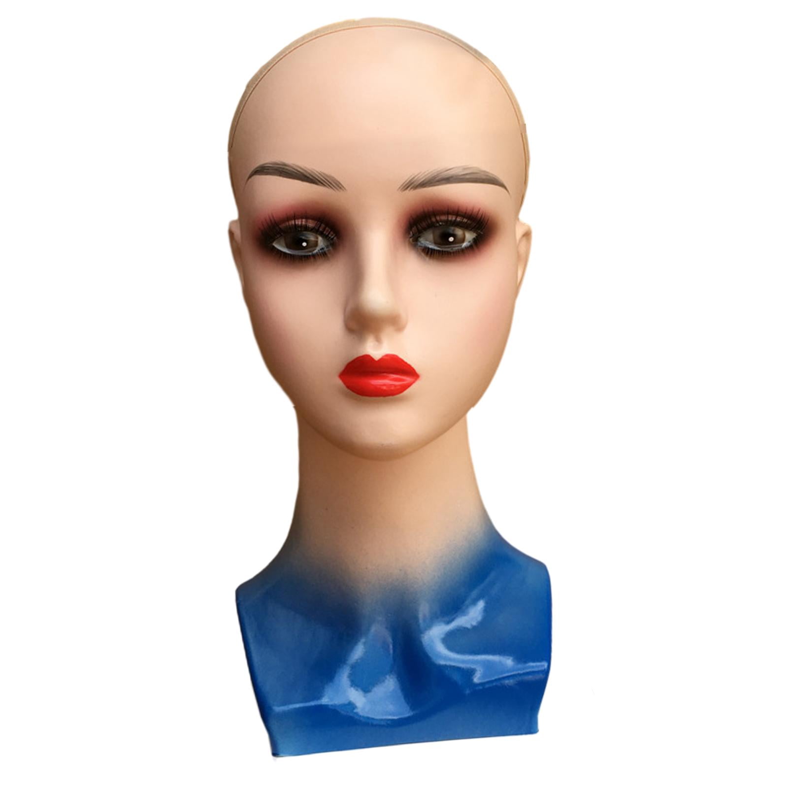 Female Bald Mannequin Head Manikin Head Stands for Hairpieces s Making blue cloth