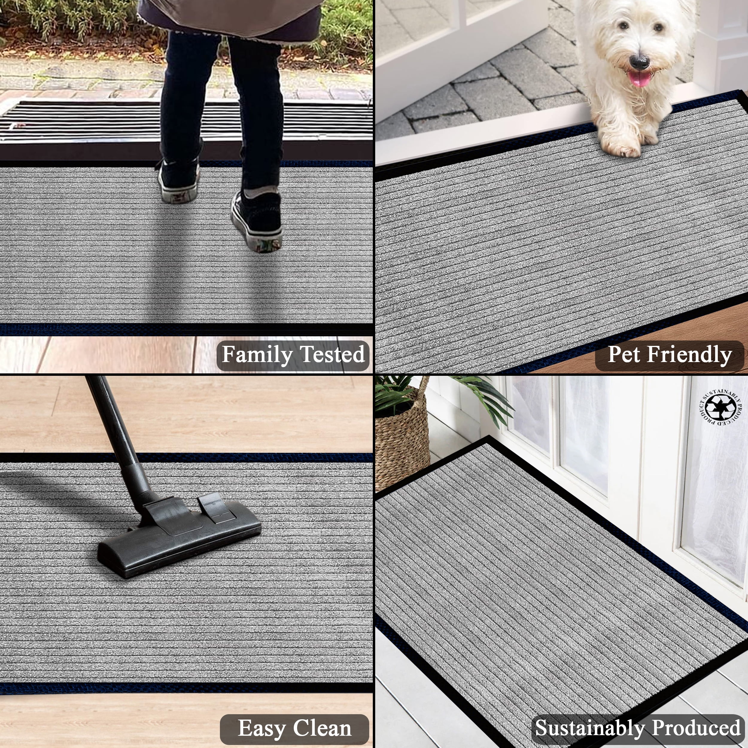 A1HC Indoor Outdoor Mat, Front and Back Entrance Welcome Mats, Front Door Patio Mats 47X71 Inches, Non-Slip Easy Clean Entrance Washable Large Size Doormat, Grey Stripe