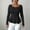 Black, variant on Women Peplum Hem Casual Top, Square Neck Peplum Long Sleeve Ribbed Knit Fitted Waist Black 2XL