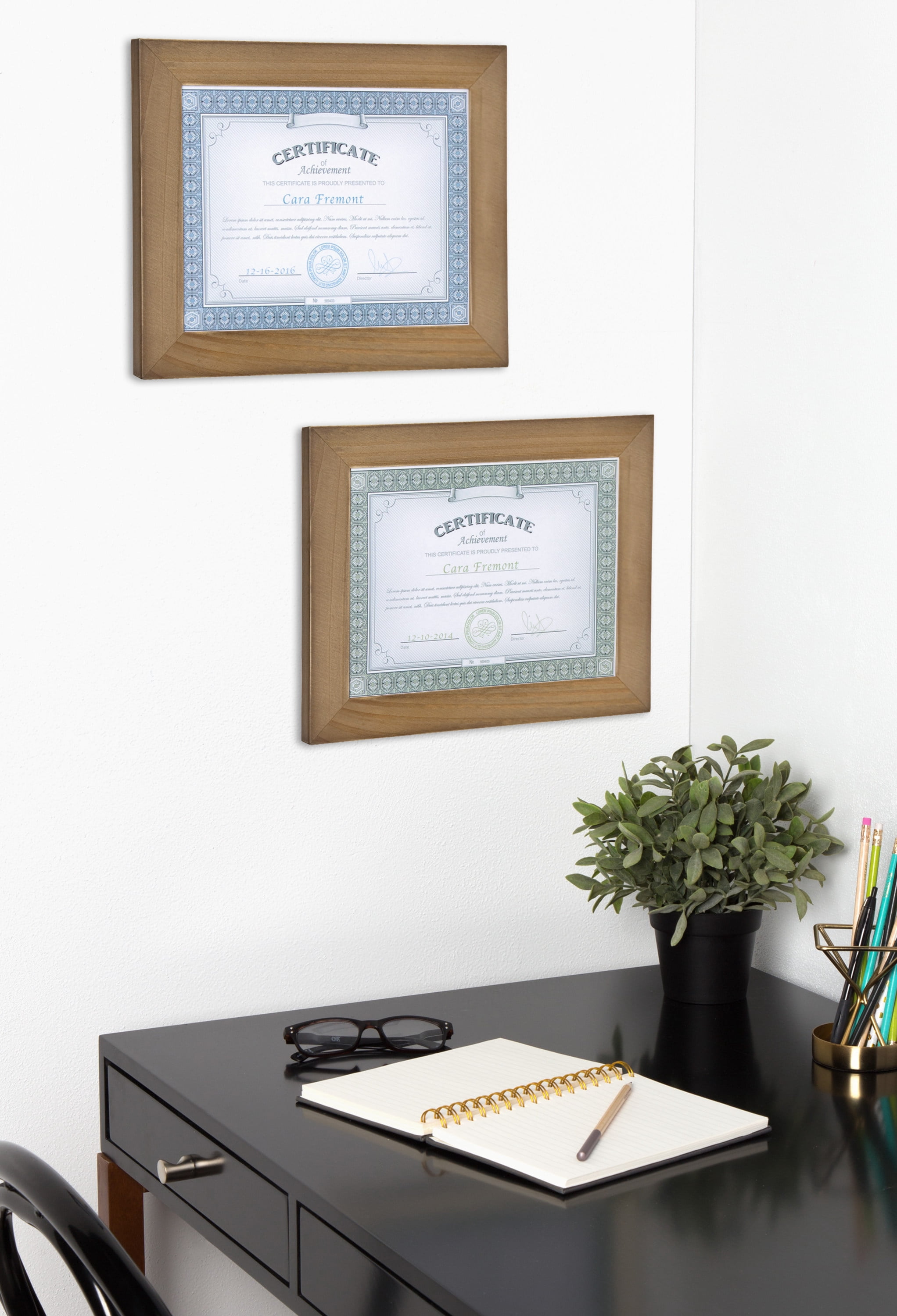 DesignOvation Museum Wooden Traditional Document Frame Set for Customizable Wall Display, 8.5x11, Rustic Brown, 4 Pack