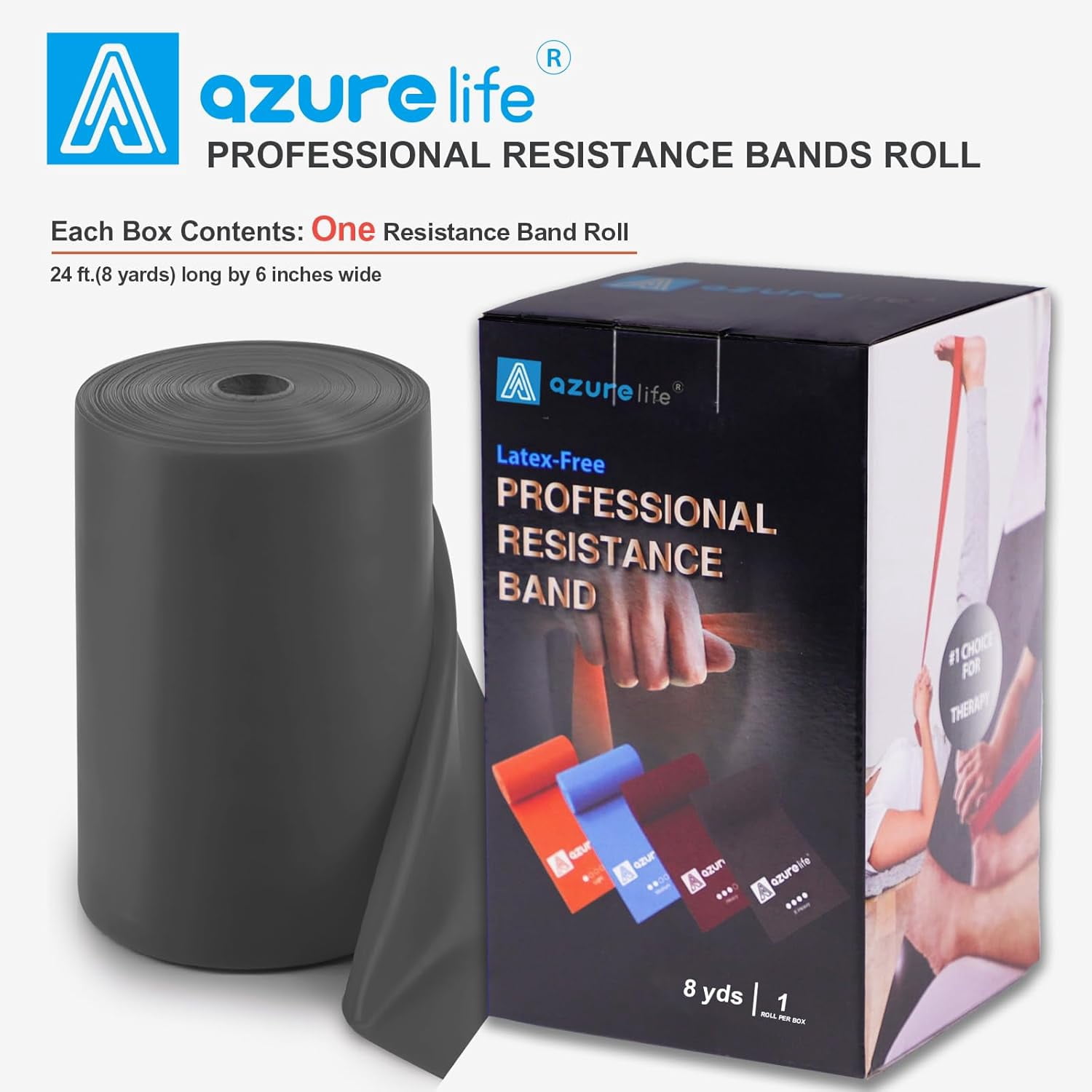 JJEAN-Professional 8 Yards Bulk Resistance Bands Rolls or 5,6,7 ft. Long Non-Latex Elastic Exercise Bands, Stretch Bands for PT, Yoga, Pilates, Rehab, at-Home or The Gym Workouts