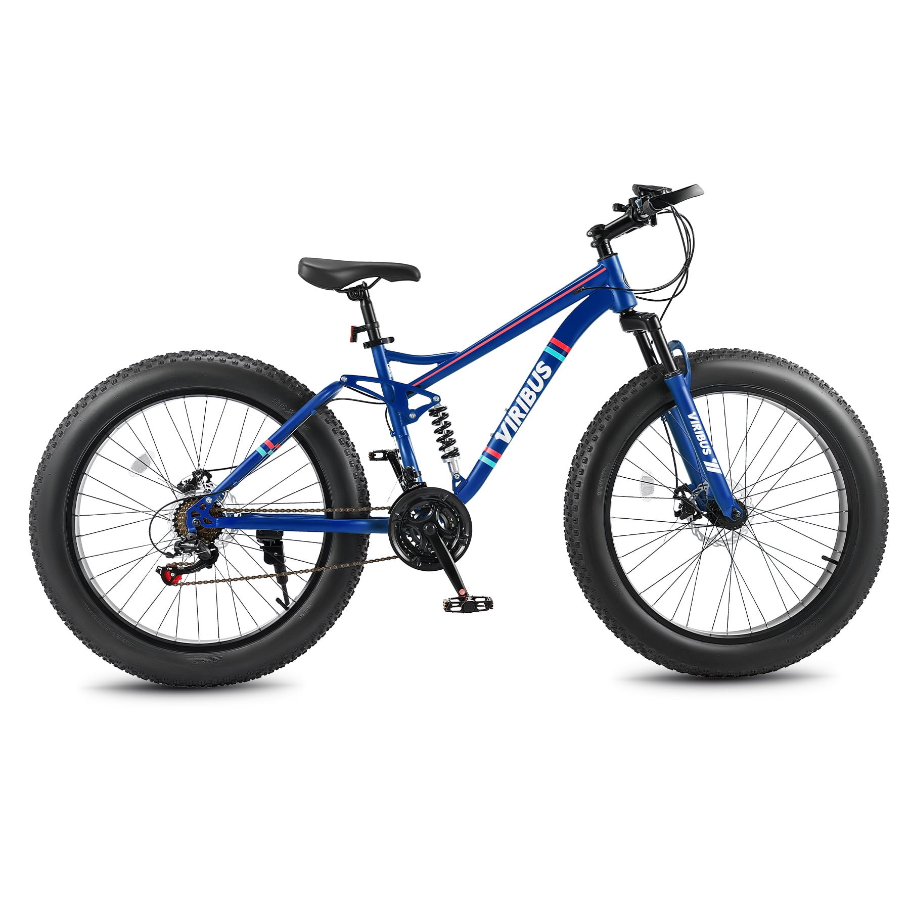 MIOOX Fat Tyre Mountain Bike Fat Bicycle Cycles with 21 Gears (26 Inch  Wheel) Dual Suspension, Double Dual Brakes Cycle for Adults/Unisex (Blue)