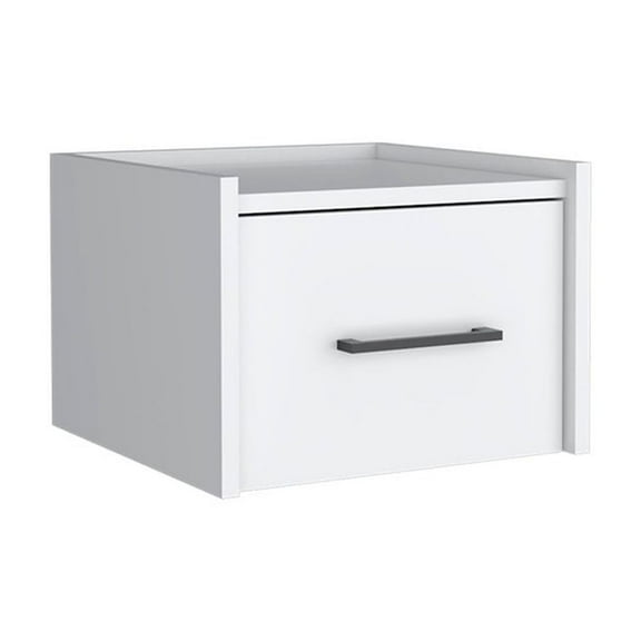 HomeRoots 10 in. One Drawer Faux Wood Floating Nightstand, White