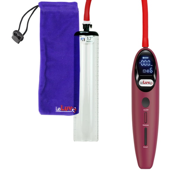 LeLuv Magna Electric Penis Pump | LCD Smart Red Handle | 1.7" Diameter x 9" Length Thick-Walled Cylinder