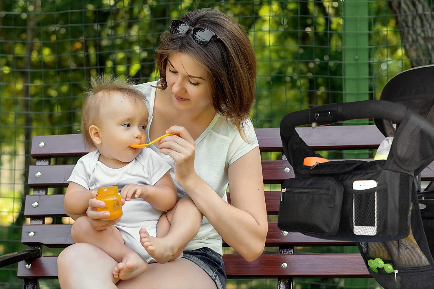 LNKOO Baby Stroller Organizer with Cup Holders – Mom Gift – Secured Fit, Extra Storage, Easy Installation – Front Zippered Pocket for Smart Moms,Front Zippered Pocket and Adjustable Straps